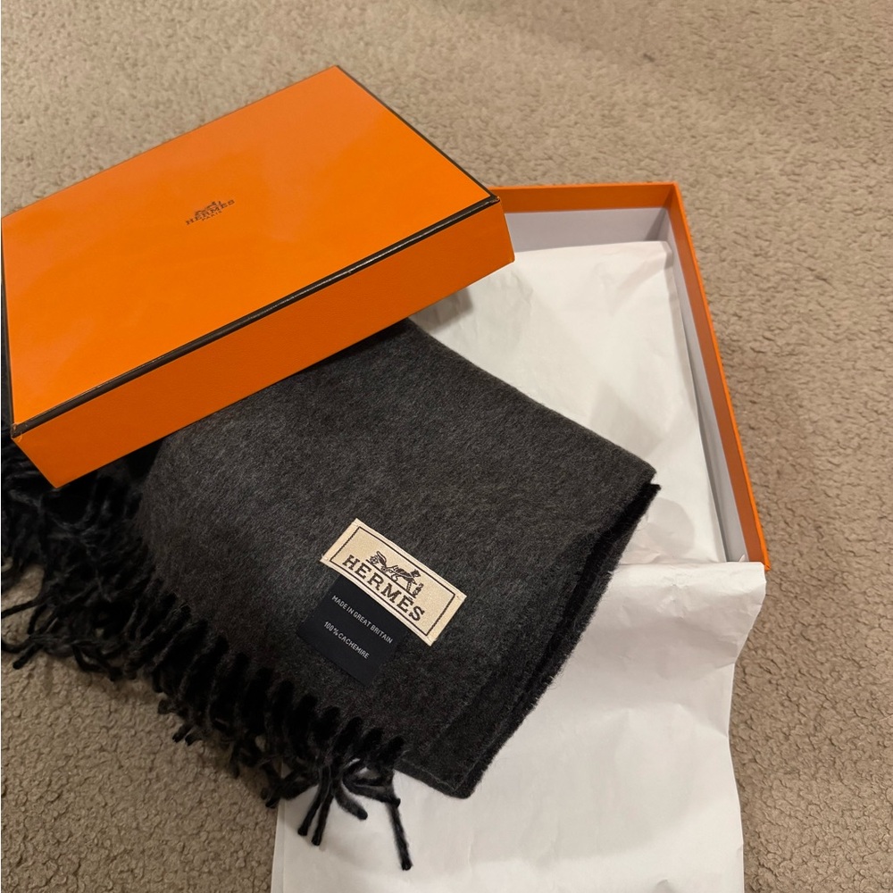 Hermes Gray Wool Scarf